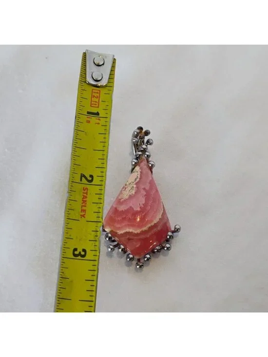 Artisan Handmade Pink Rhodochrosite Sterling Silver Pendant Modernist Brutalist - Picture 3 of 5